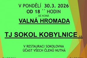 Valná hromada TJ Sokol Kobylnice 30.3.2026